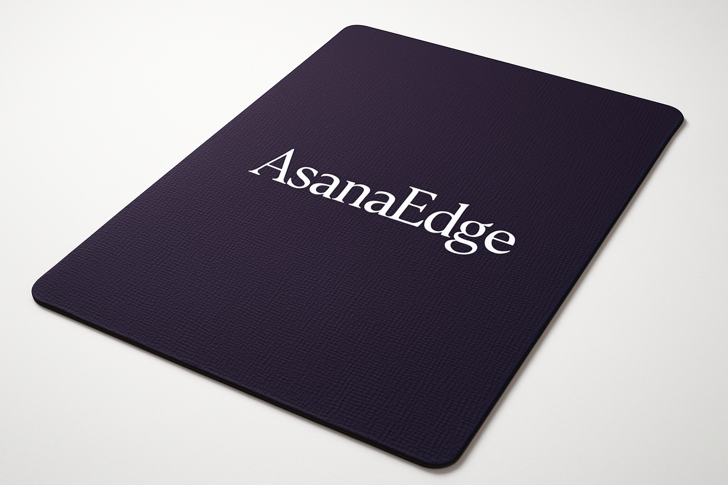 dark purple yoga mat with asanaedge log